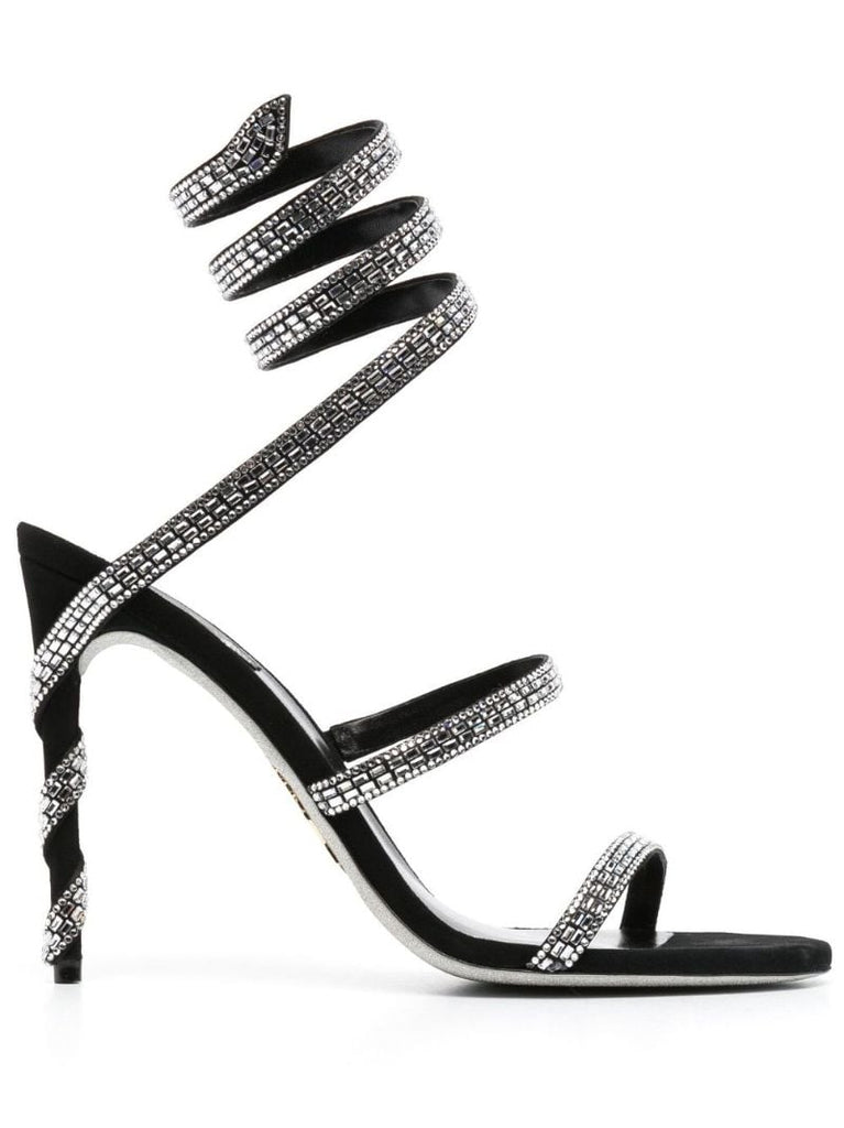 Black Crystal Embellished Wraparound 105mm Sandals