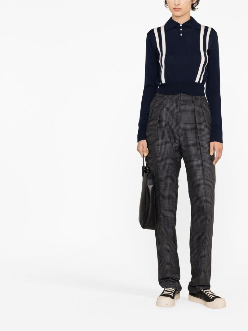 Blue Long-sleeve Knit Polo Sweater