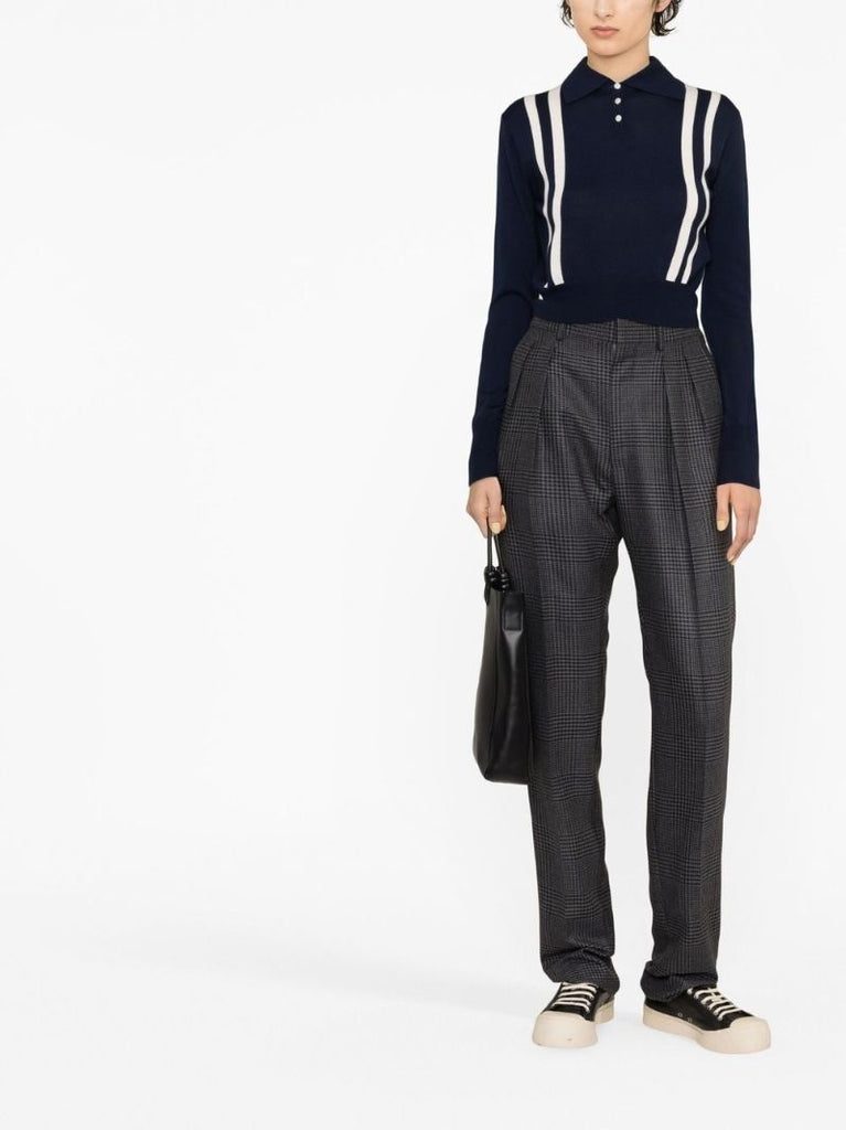 Blue Long-sleeve Knit Polo Sweater