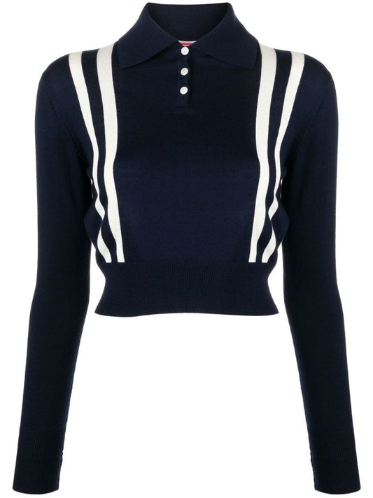 Blue Long-sleeve Knit Polo Sweater