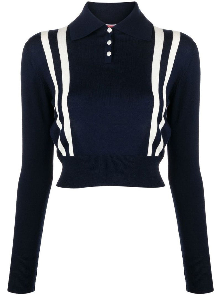 Blue Long-sleeve Knit Polo Sweater