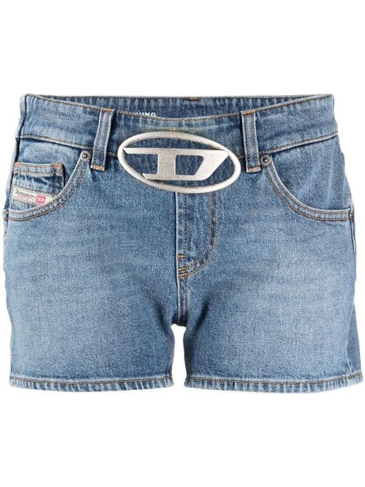 Blue Logo Plaque Denim Shorts