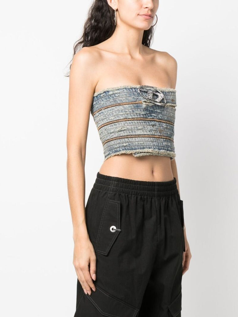 Blue Logo Plaque Denim Bandeau Top
