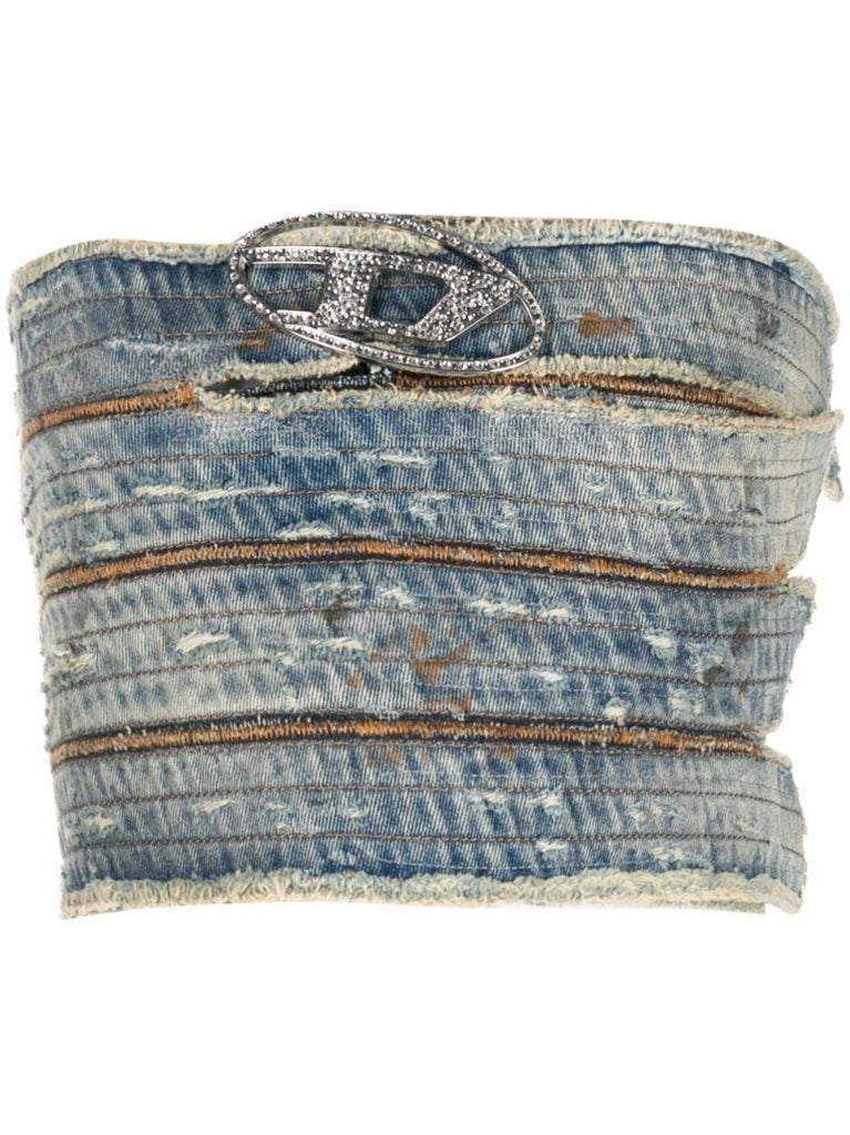 Blue Logo Plaque Denim Bandeau Top