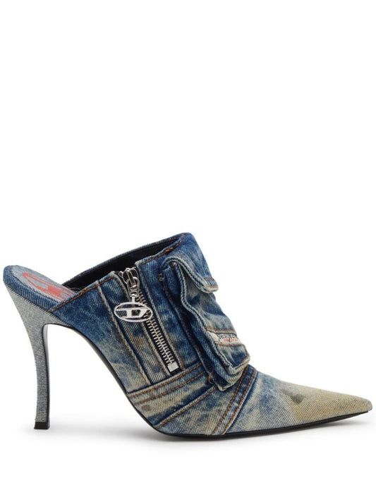 Blue D-venus Pocket Denim Mules