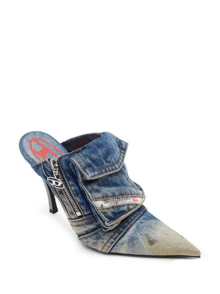 Blue D-venus Pocket Denim Mules