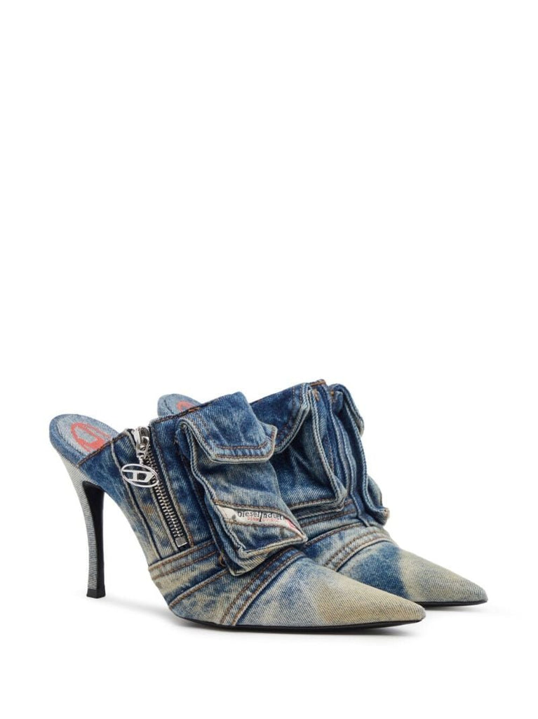 Blue D-venus Pocket Denim Mules