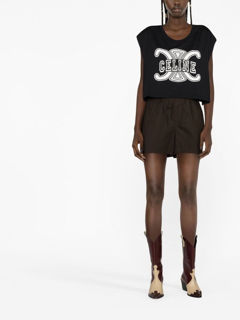 Black Triomphe Print Cropped T-shirt