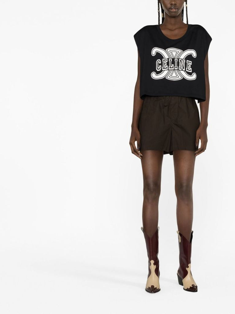 Black Triomphe Print Cropped T-shirt