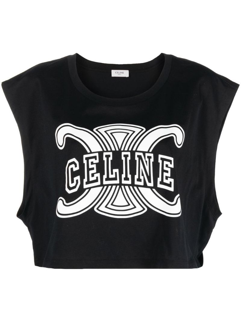 Black Triomphe Print Cropped T-shirt