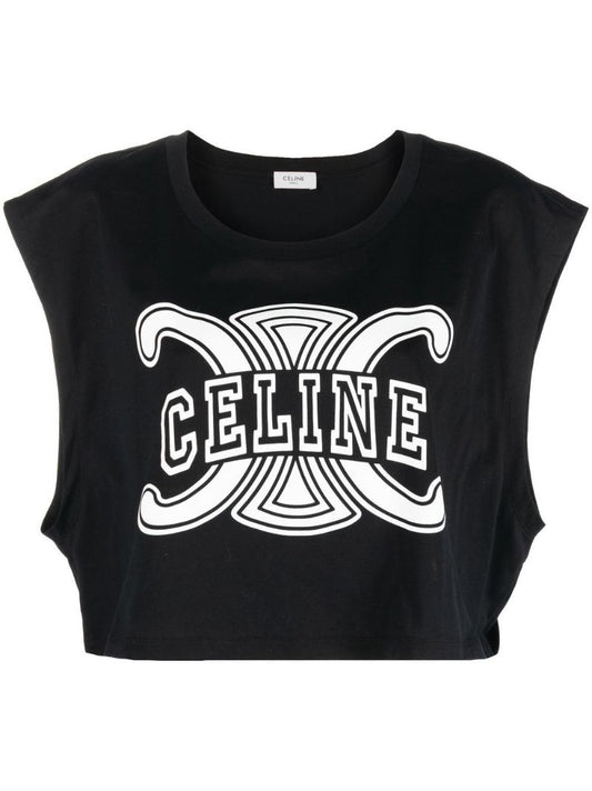 Black Triomphe Print Cropped T-shirt