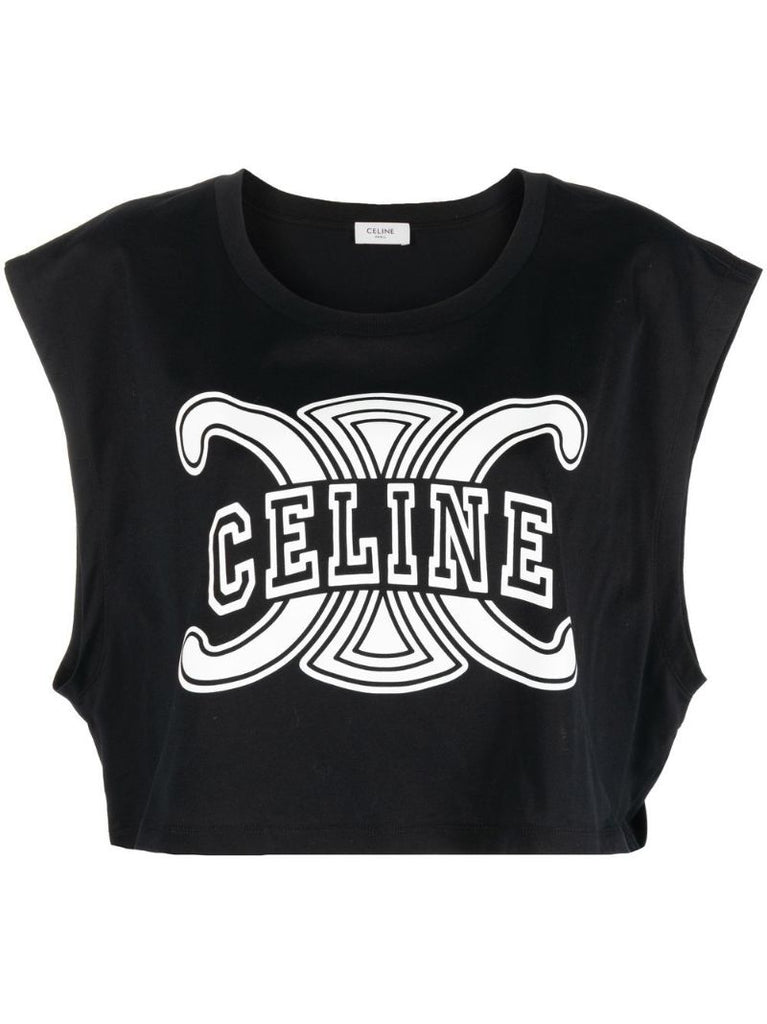 Black Triomphe Print Cropped T-shirt
