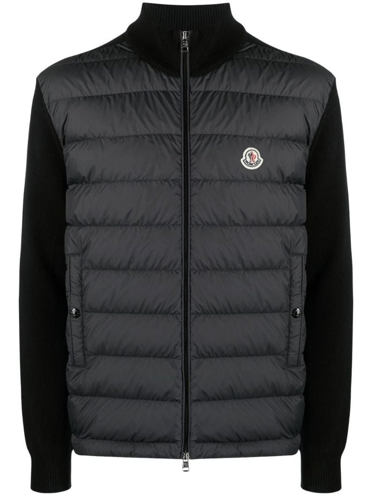 Black Quilted Wool Cardigan