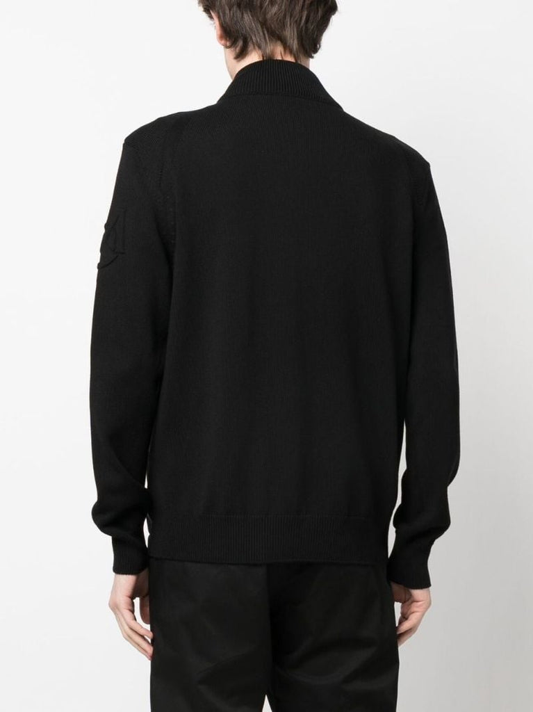 Black Quilted Wool Cardigan