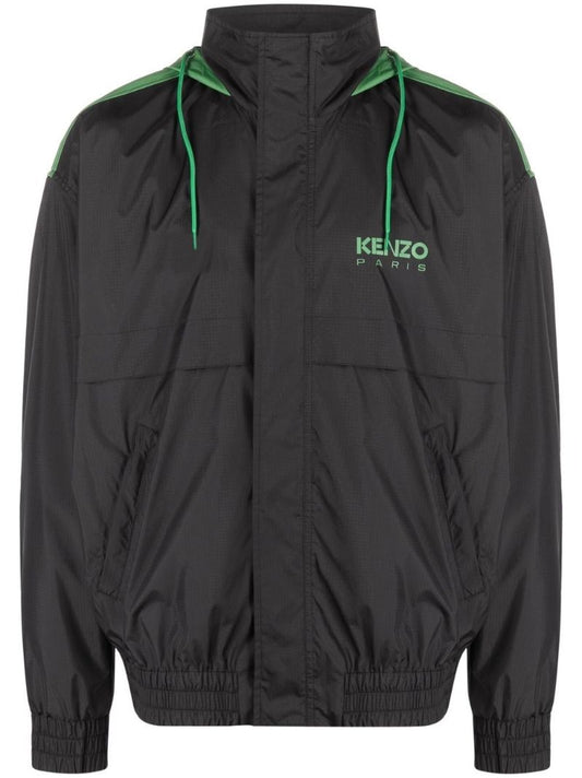 Black Logo Print Lightweight Windbreaker