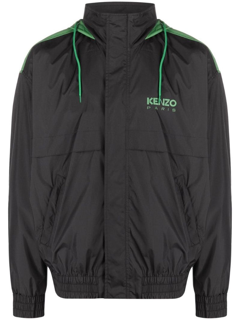 Black Logo Print Lightweight Windbreaker