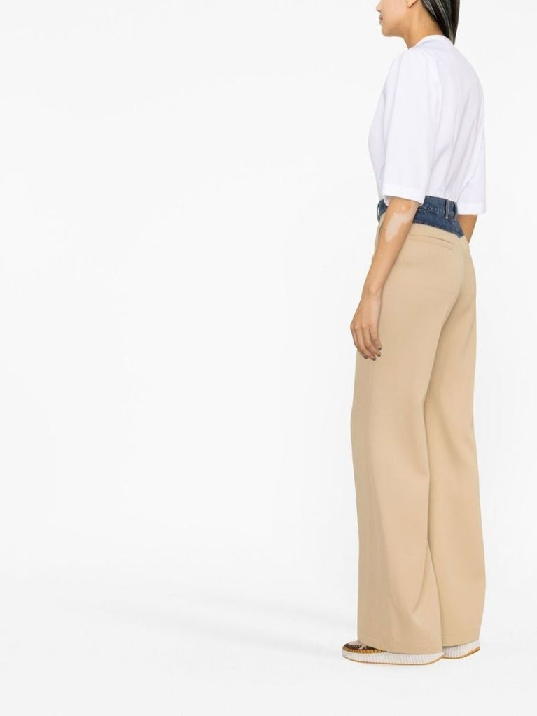 Beige Panelled Tailored Trousers
