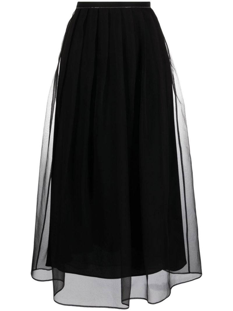 Black Layered Chiffon Midi Skirt