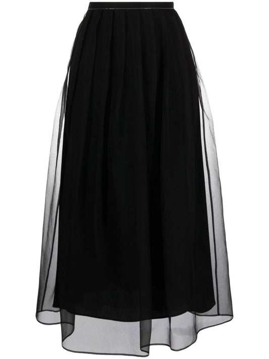 Black Layered Chiffon Midi Skirt