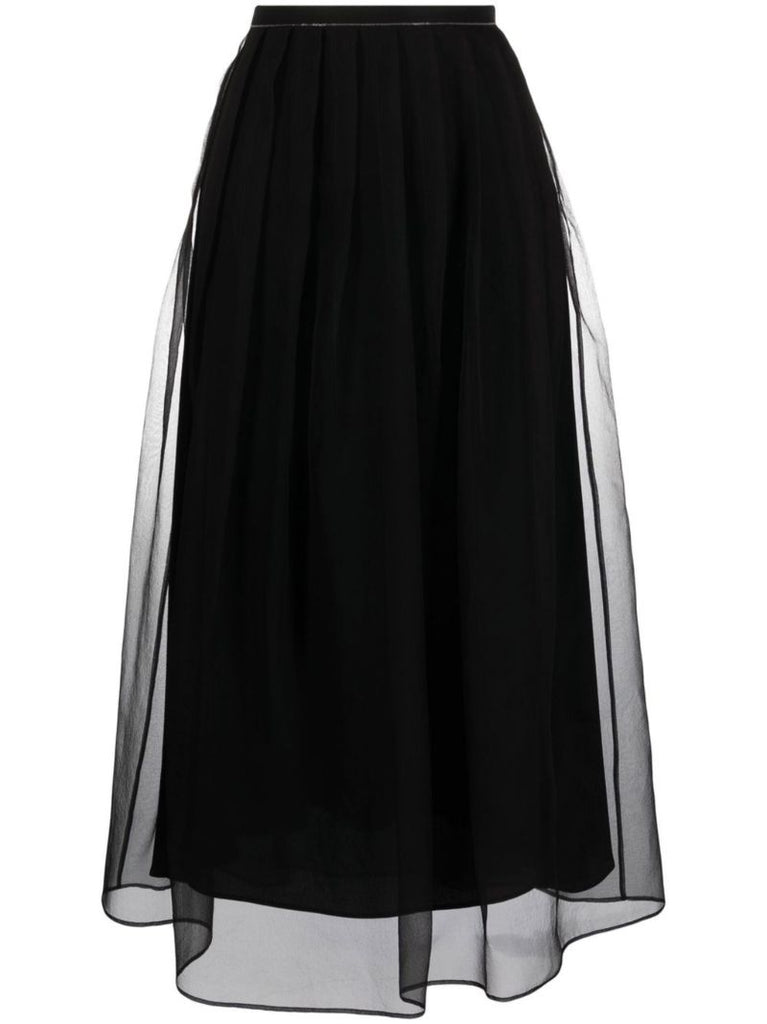 Black Layered Chiffon Midi Skirt