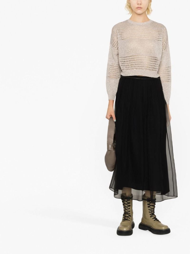 Black Layered Chiffon Midi Skirt