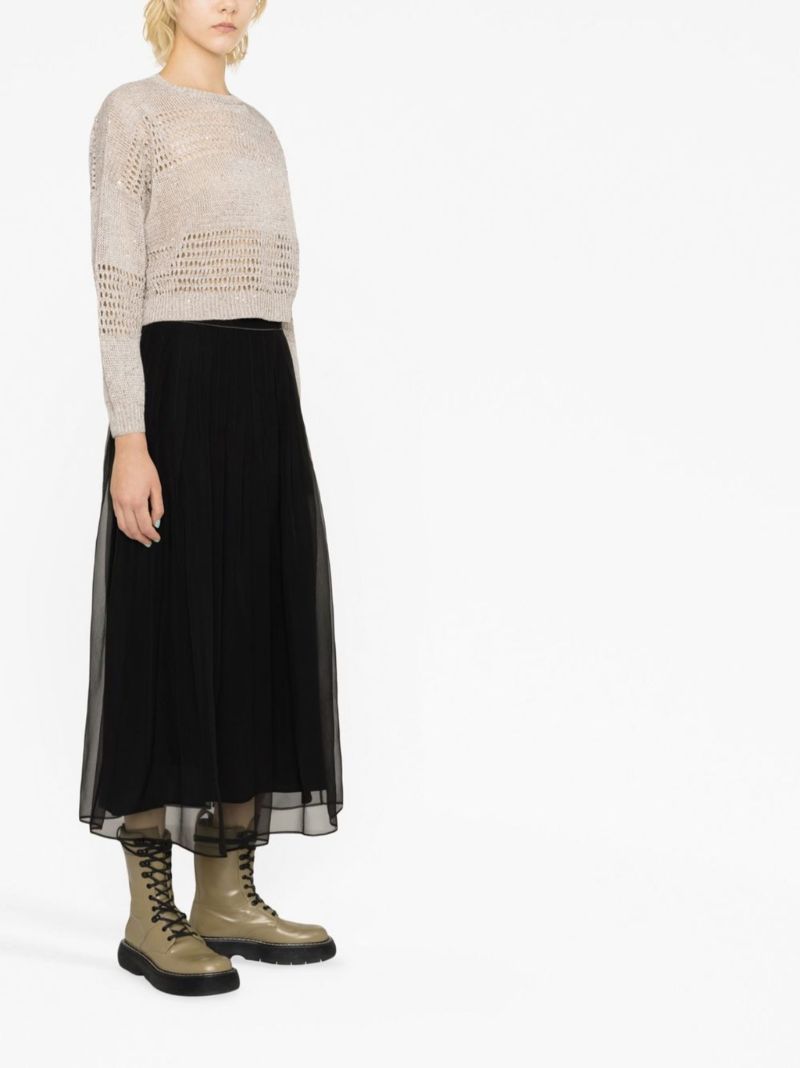 Black Layered Chiffon Midi Skirt