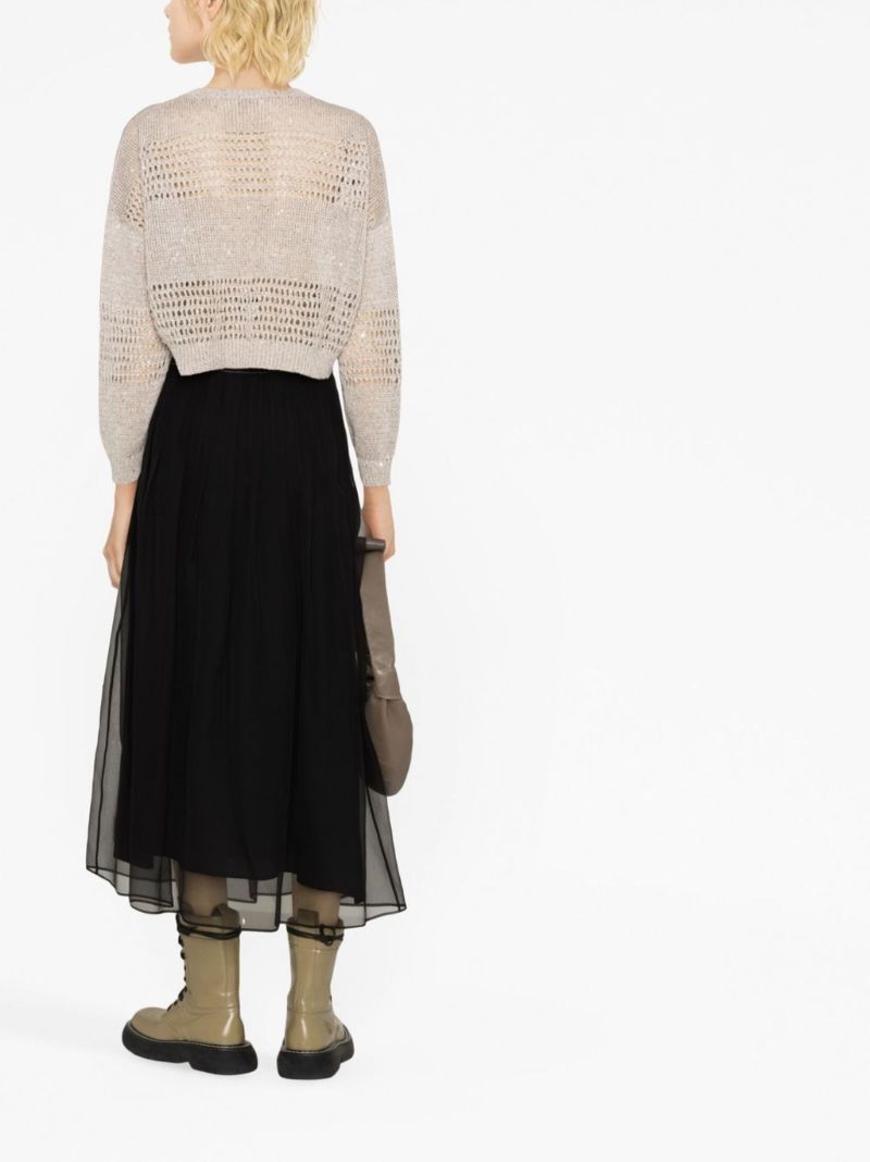 Black Layered Chiffon Midi Skirt