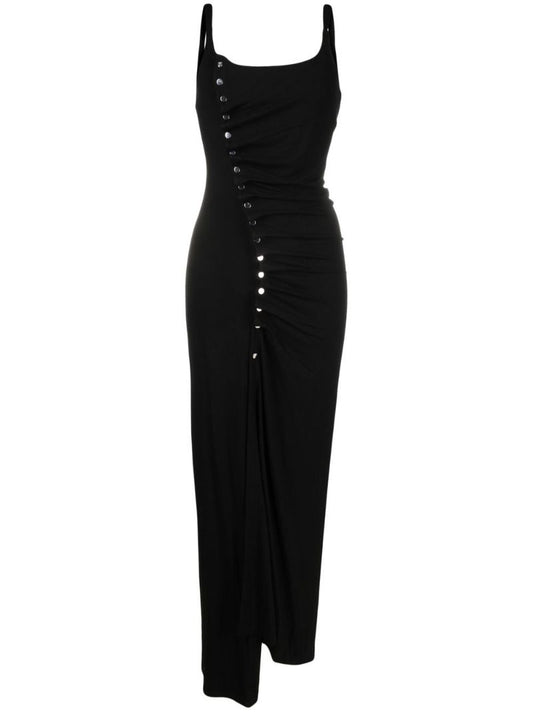 Black Stud-embellished Ruched Maxi Dress