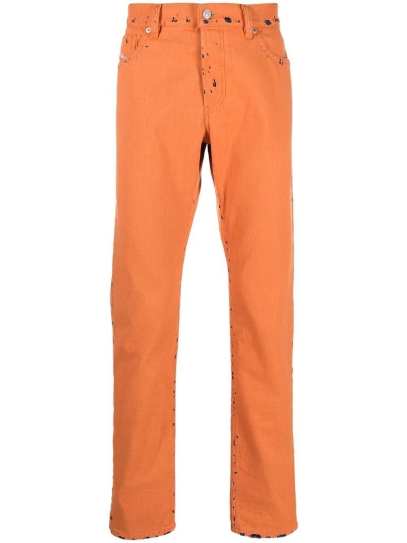 Orange Distressed Straight-leg Jeans
