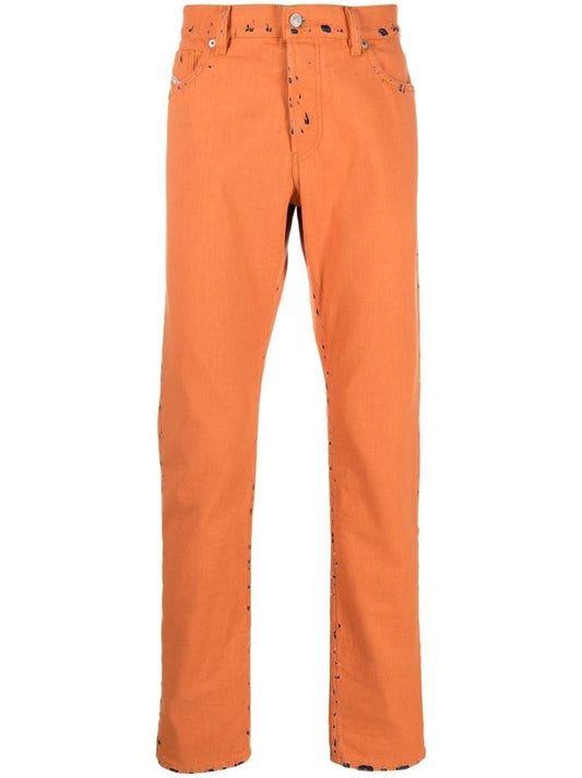 Orange Distressed Straight-leg Jeans