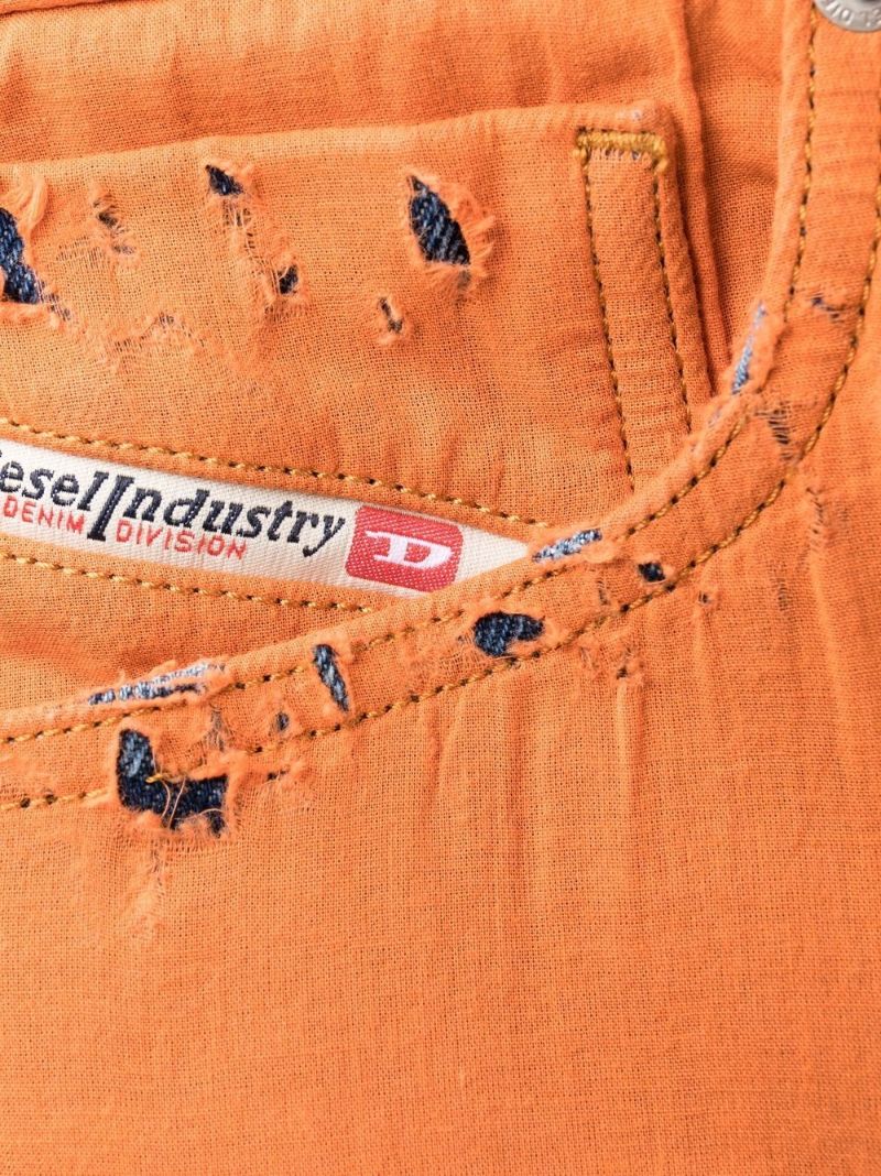 Orange Distressed Straight-leg Jeans