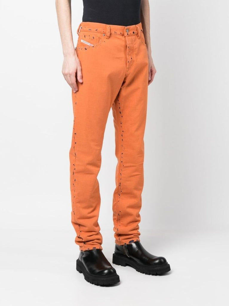 Orange Distressed Straight-leg Jeans