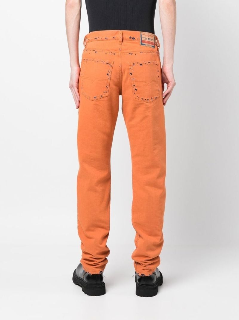 Orange Distressed Straight-leg Jeans