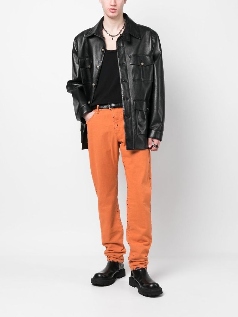 Orange Distressed Straight-leg Jeans