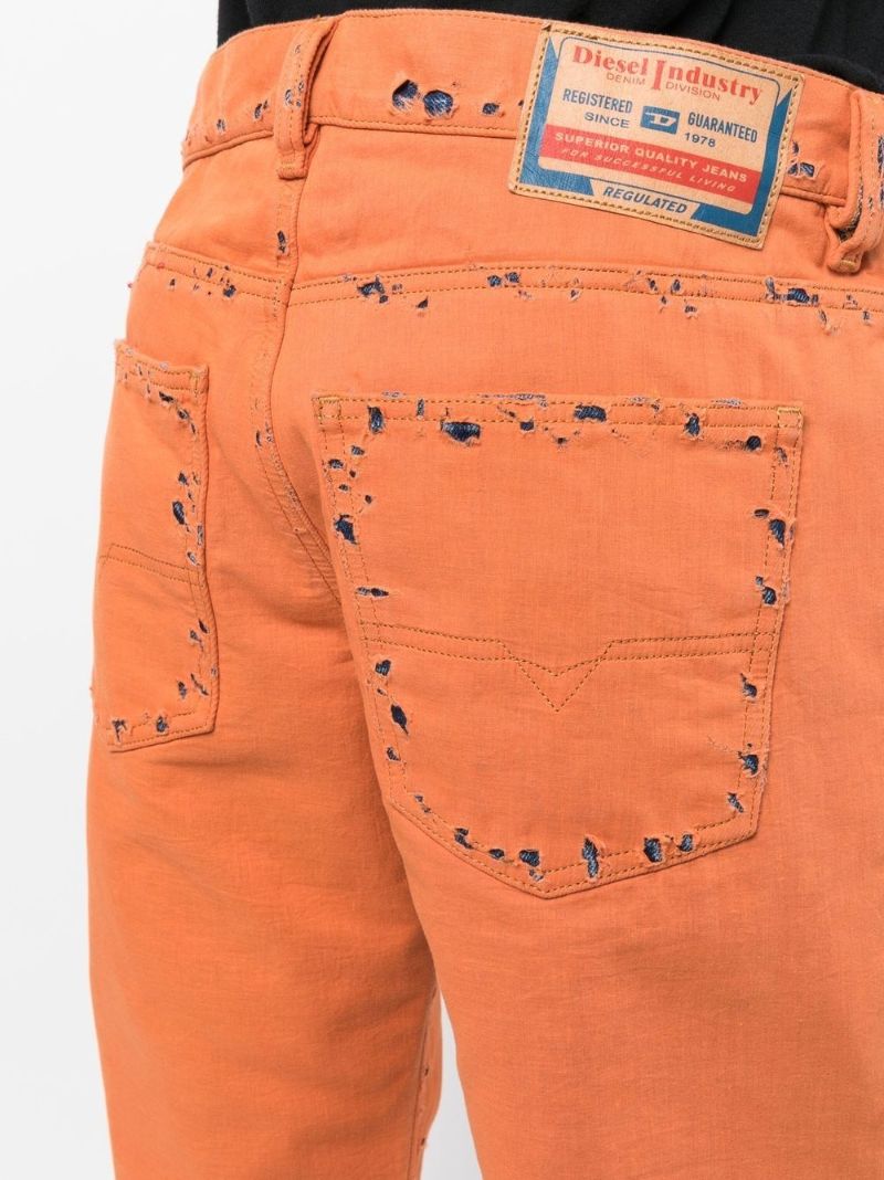 Orange Distressed Straight-leg Jeans