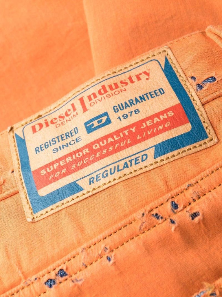 Orange Distressed Straight-leg Jeans