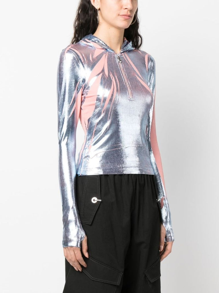 Silver-tone T-cled-hood Metallic Hoodie