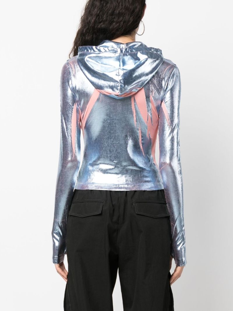 Silver-tone T-cled-hood Metallic Hoodie