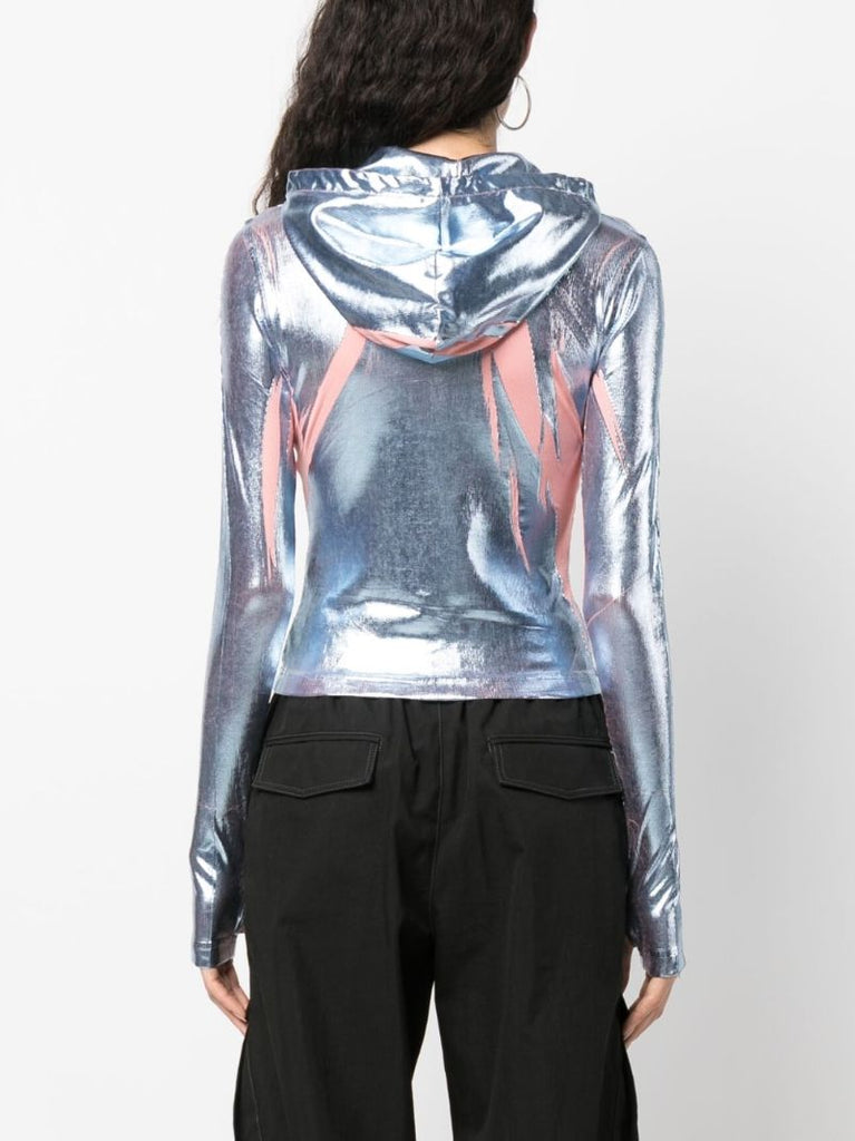Silver-tone T-cled-hood Metallic Hoodie