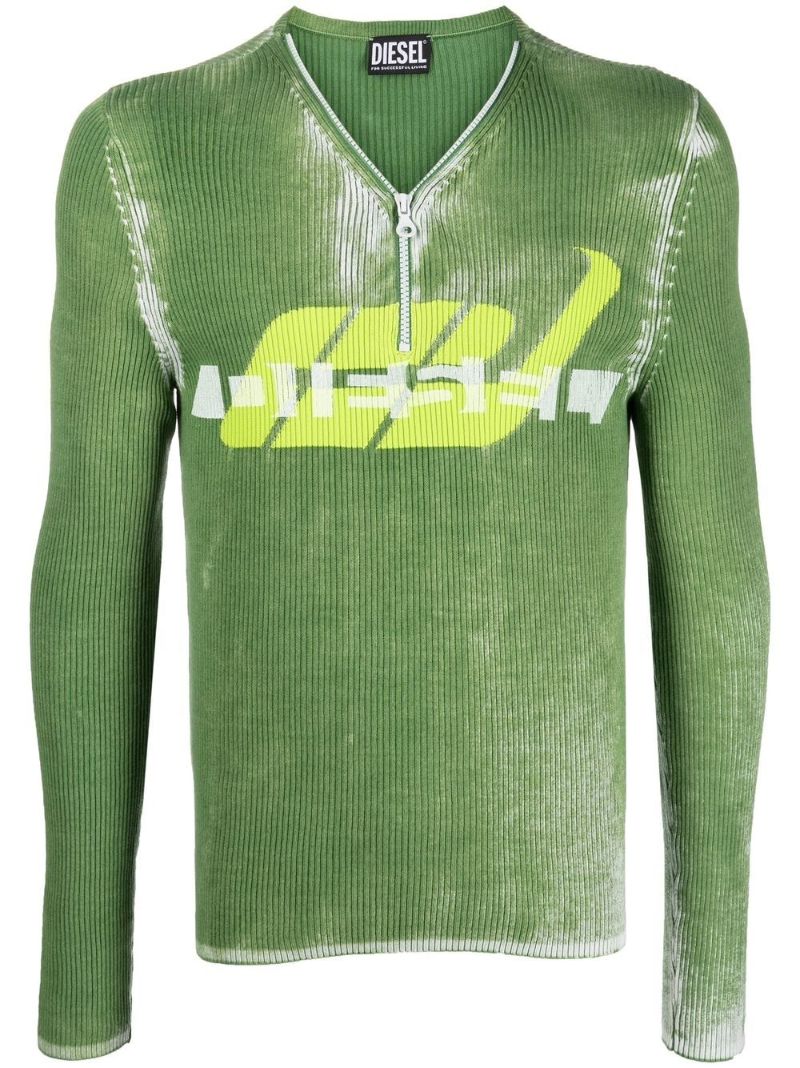 Green Zip-up Knitted Sweater