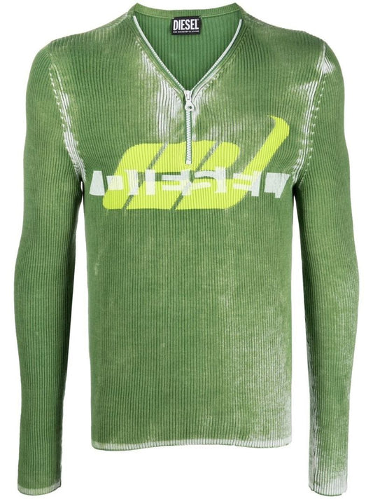 Green Zip-up Knitted Sweater