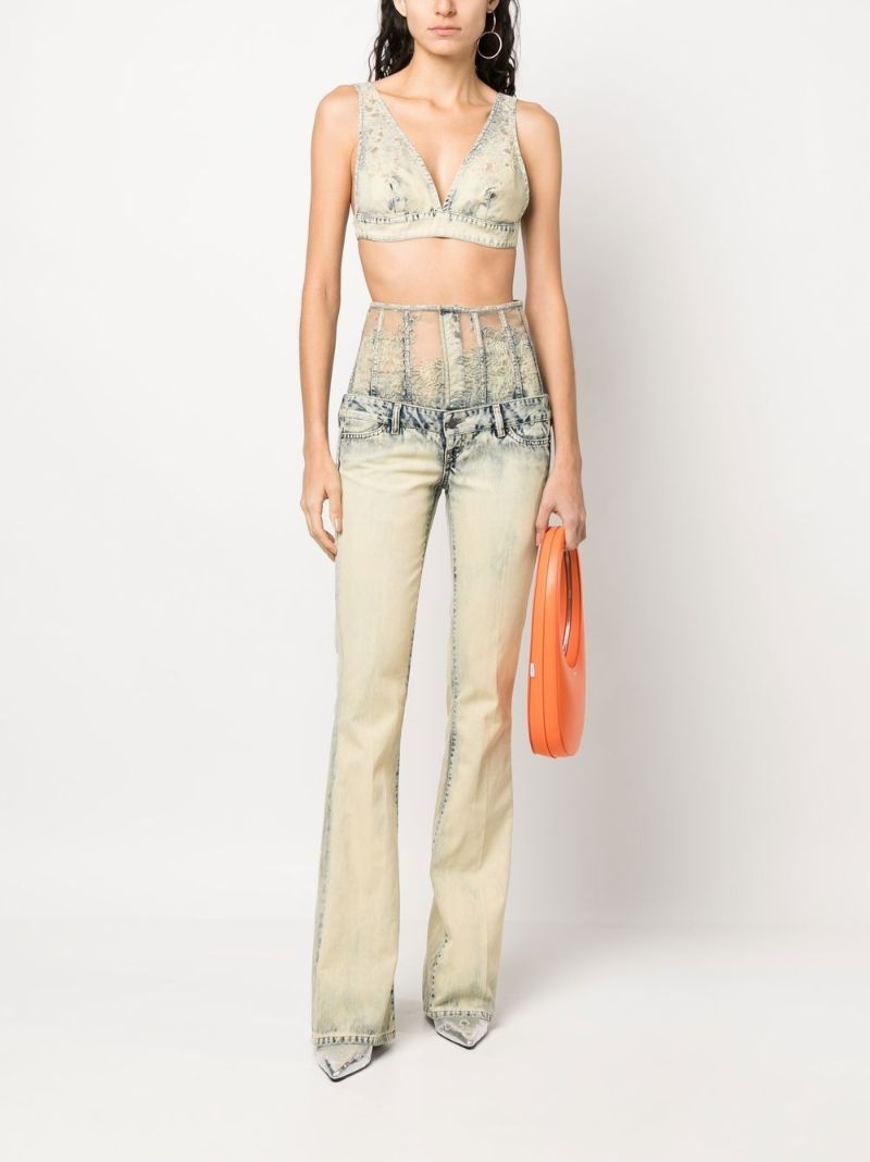 Neutral Double Waistband Flared Jeans