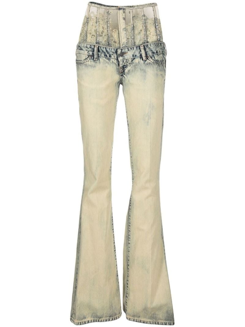 Neutral Double Waistband Flared Jeans
