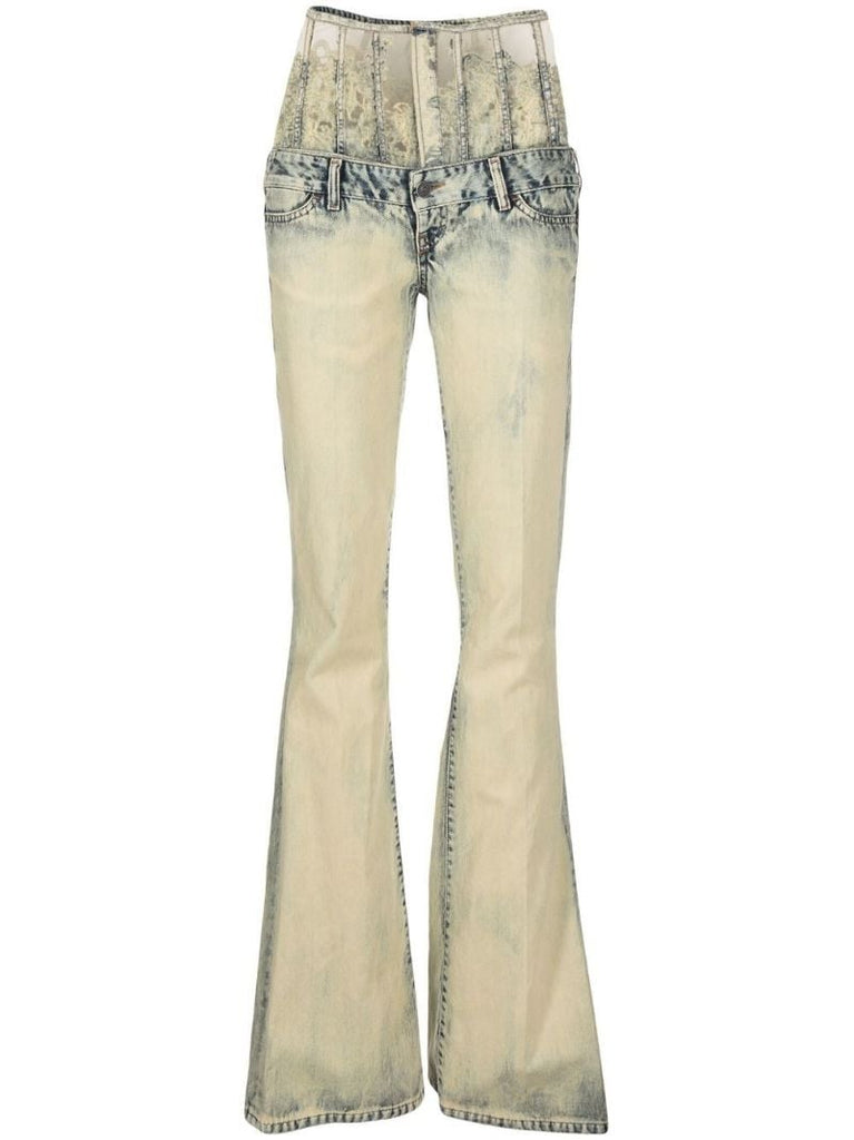 Neutral Double Waistband Flared Jeans