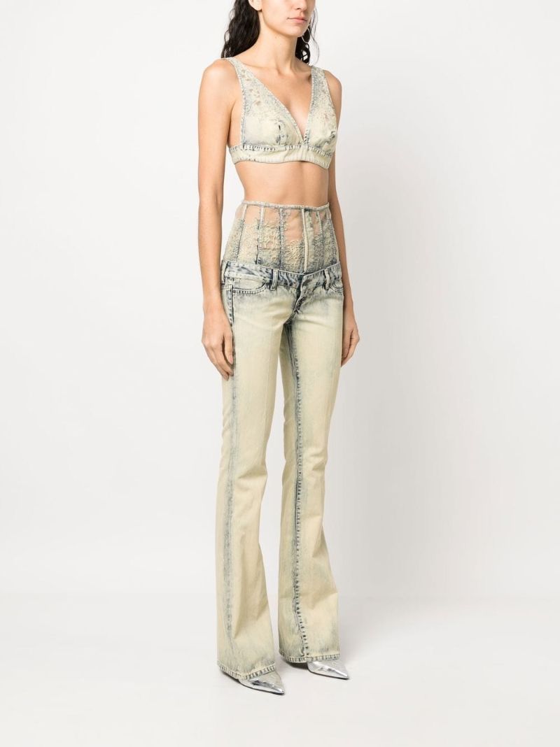 Neutral Double Waistband Flared Jeans