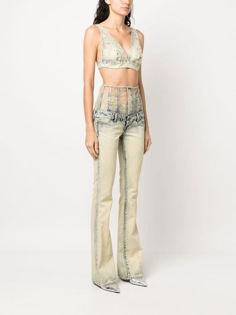 Neutral Double Waistband Flared Jeans