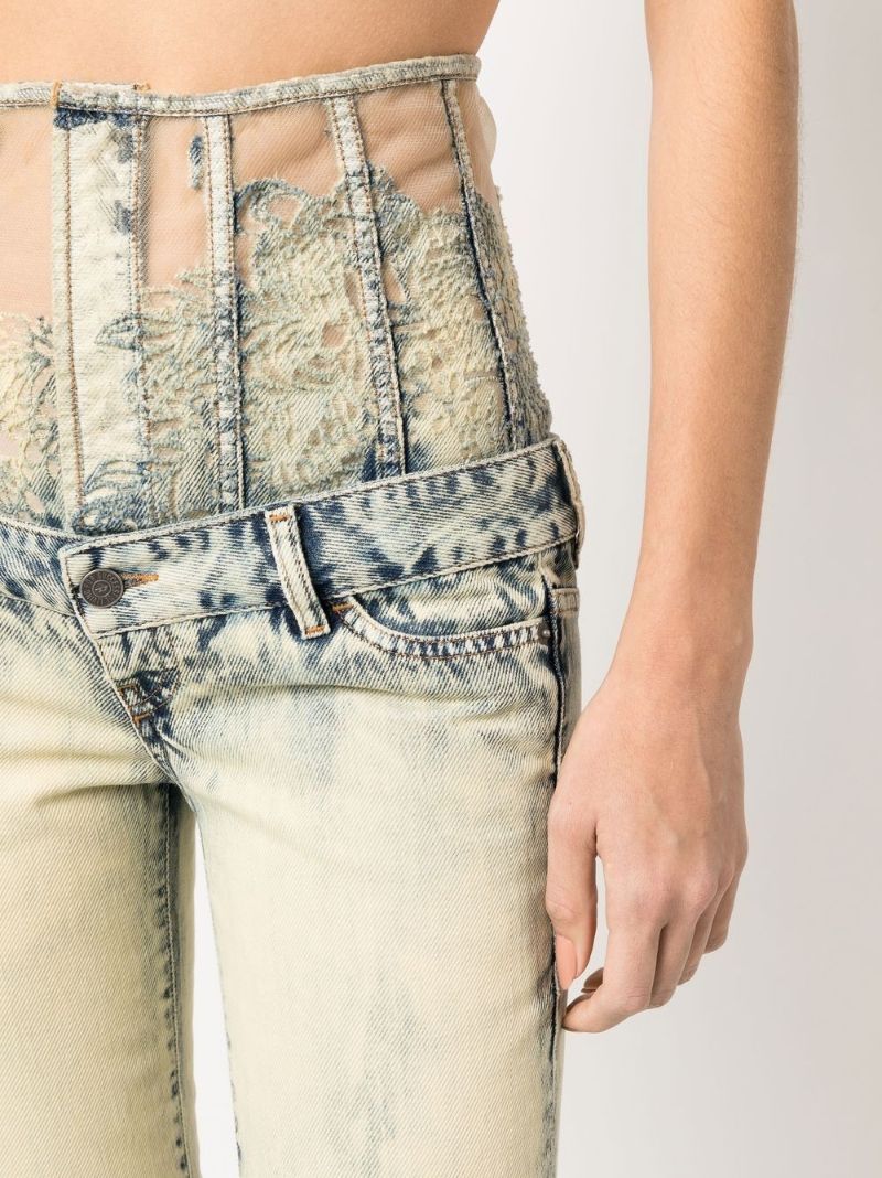 Neutral Double Waistband Flared Jeans
