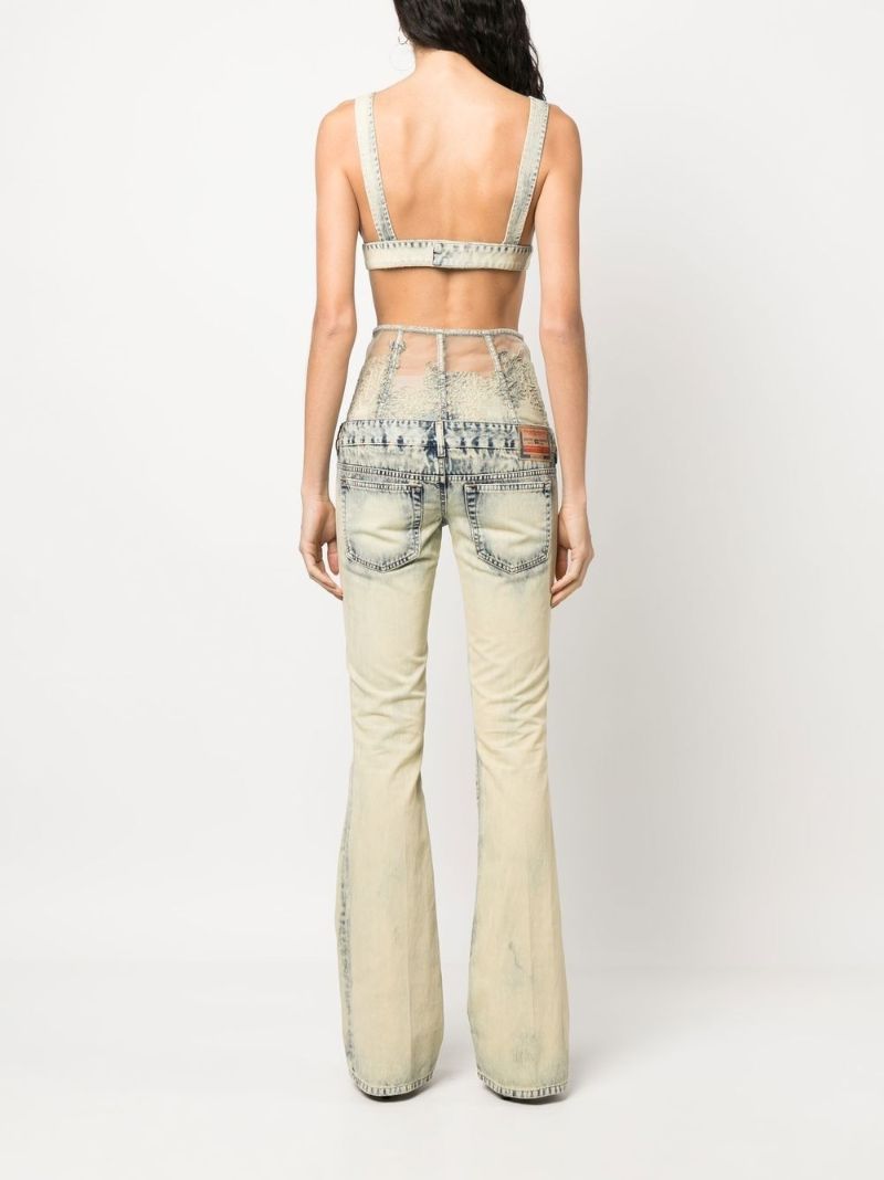 Neutral Double Waistband Flared Jeans