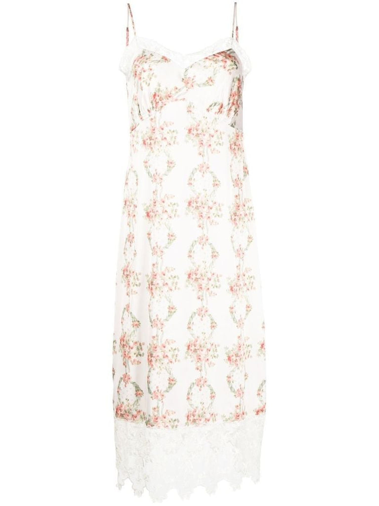 White Floral Print Slip Dress