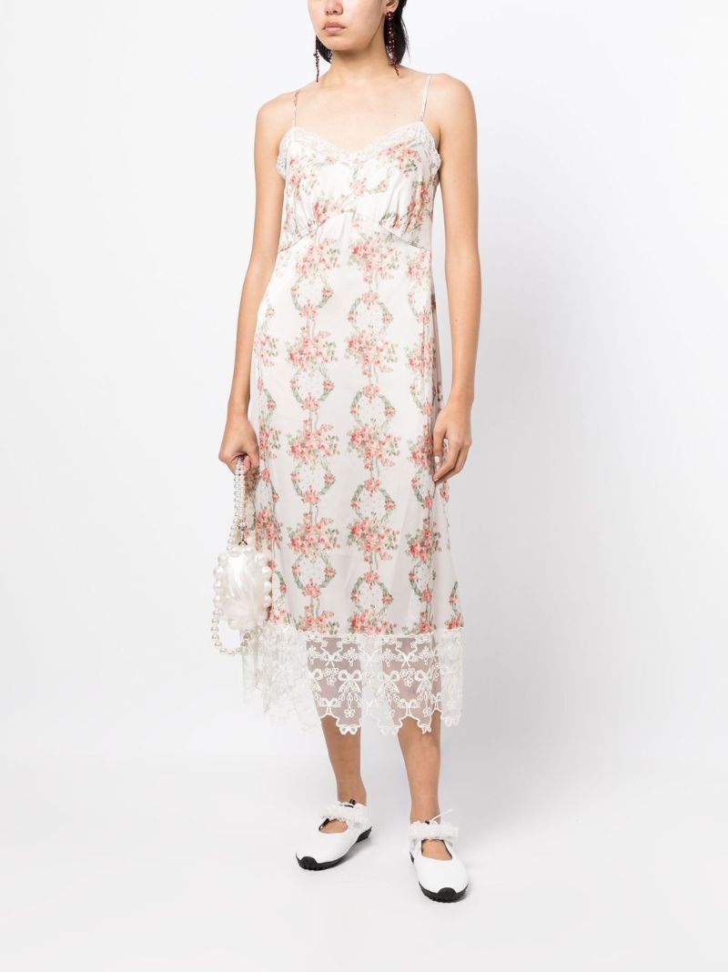 White Floral Print Slip Dress